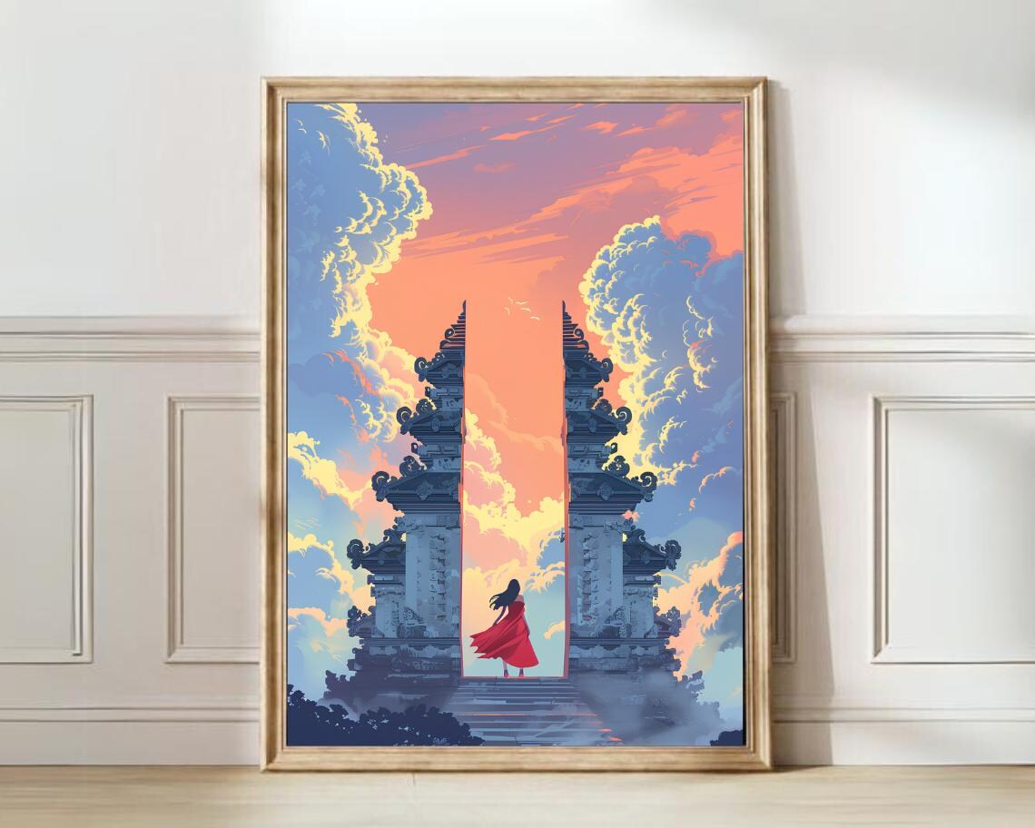 Bali Gate of Heaven Lempuyang Temple Sunset Woman View Poster