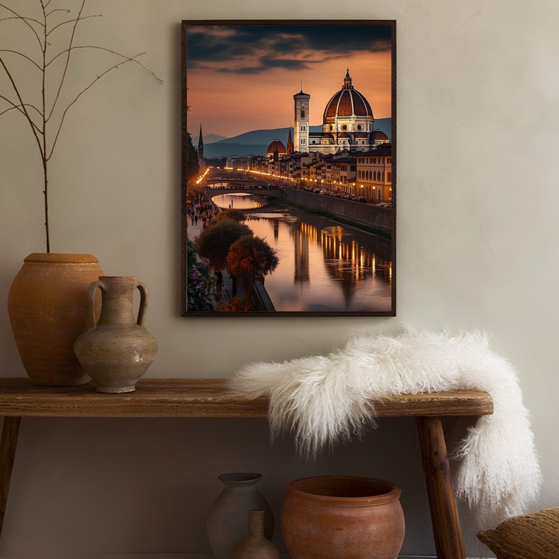 Florence Cathedral Duomo Sunset Arno River Italy Travel Poster - Image 3
