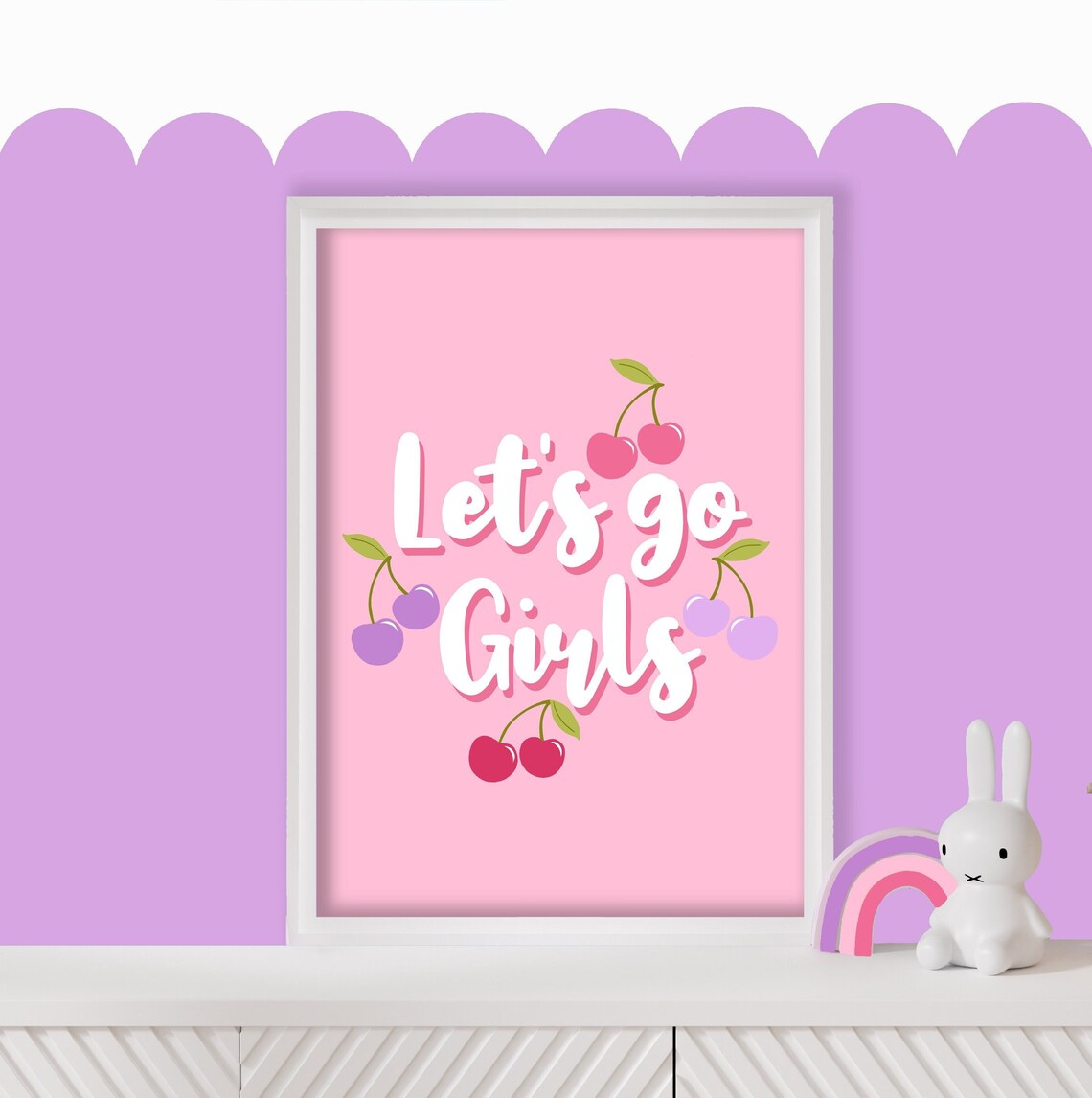 Lets Go Girls Cherry Wall Art, Girlie Room Print