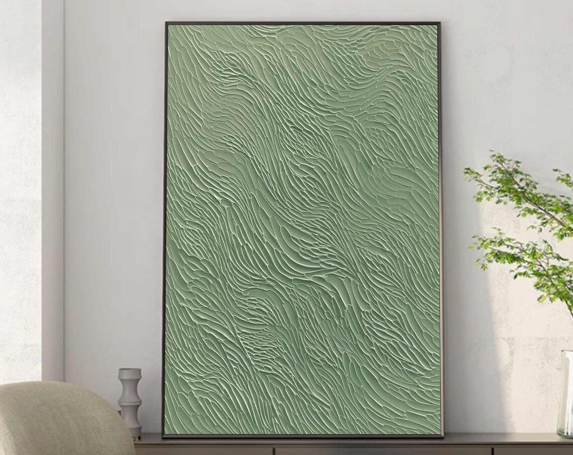 Sage Green Rolling Ocean Waves Textured Plaster Painting Poster