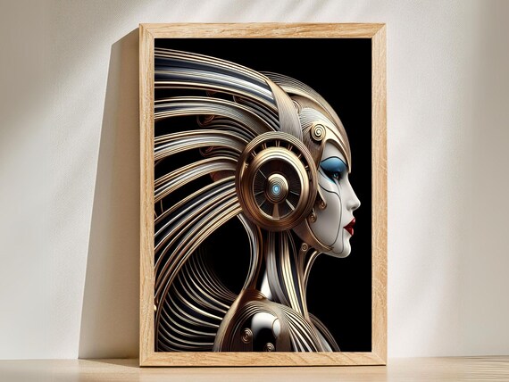 Futuristic Golden Woman With Metallic Headdress Art Deco Print