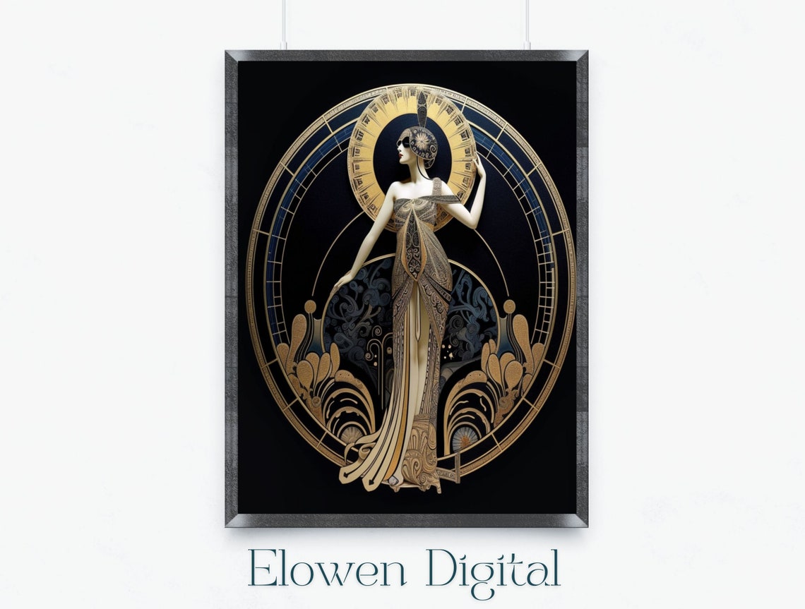 Art Deco Lady in a Gold Gown on Black Elegant Vintage Glamour Poster