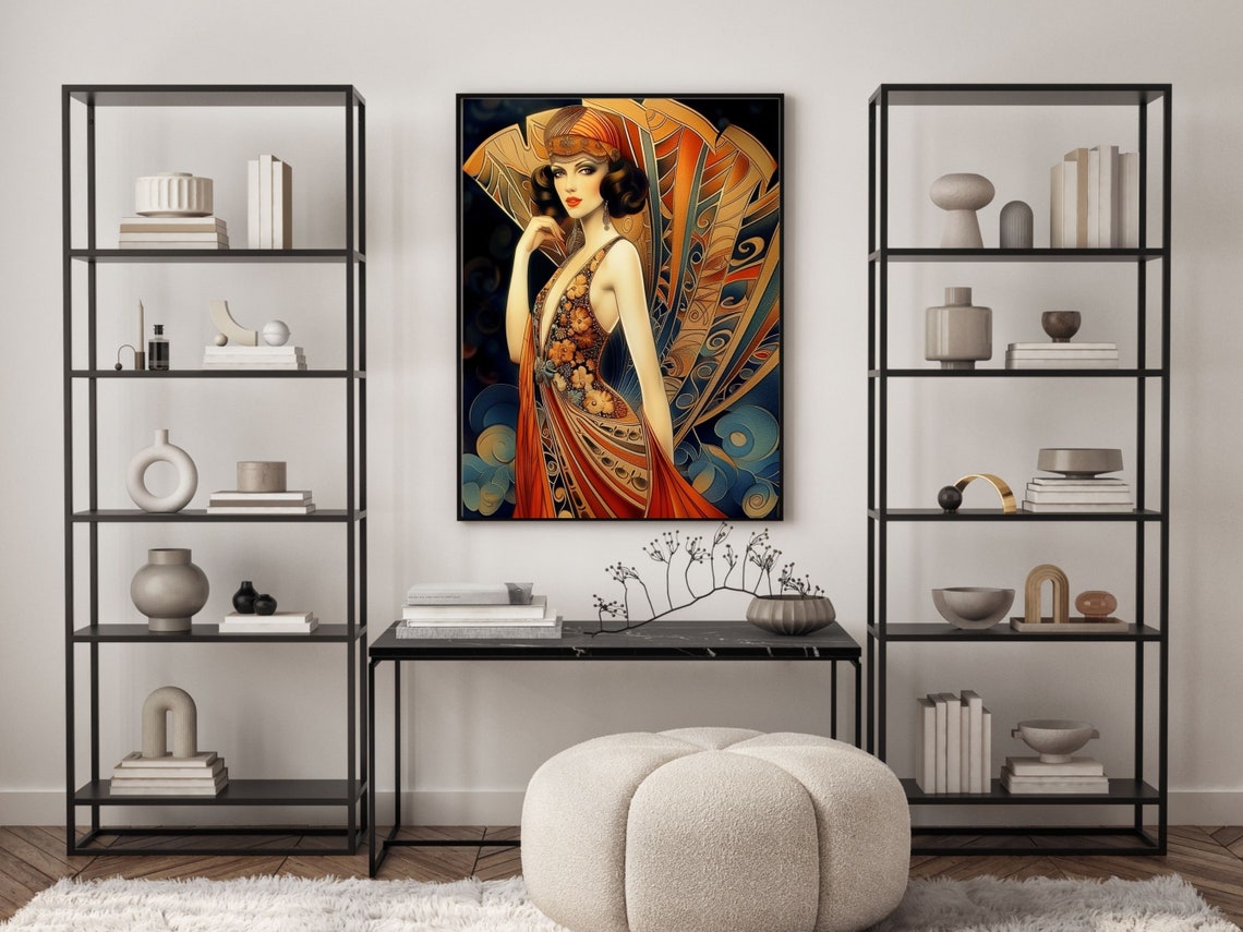 Erte Red Gown Art Deco Print Wall Art Of Woman In Flame Erte Gown Vintage Fashion Erte Gown With Art Deco Decor - Image 2