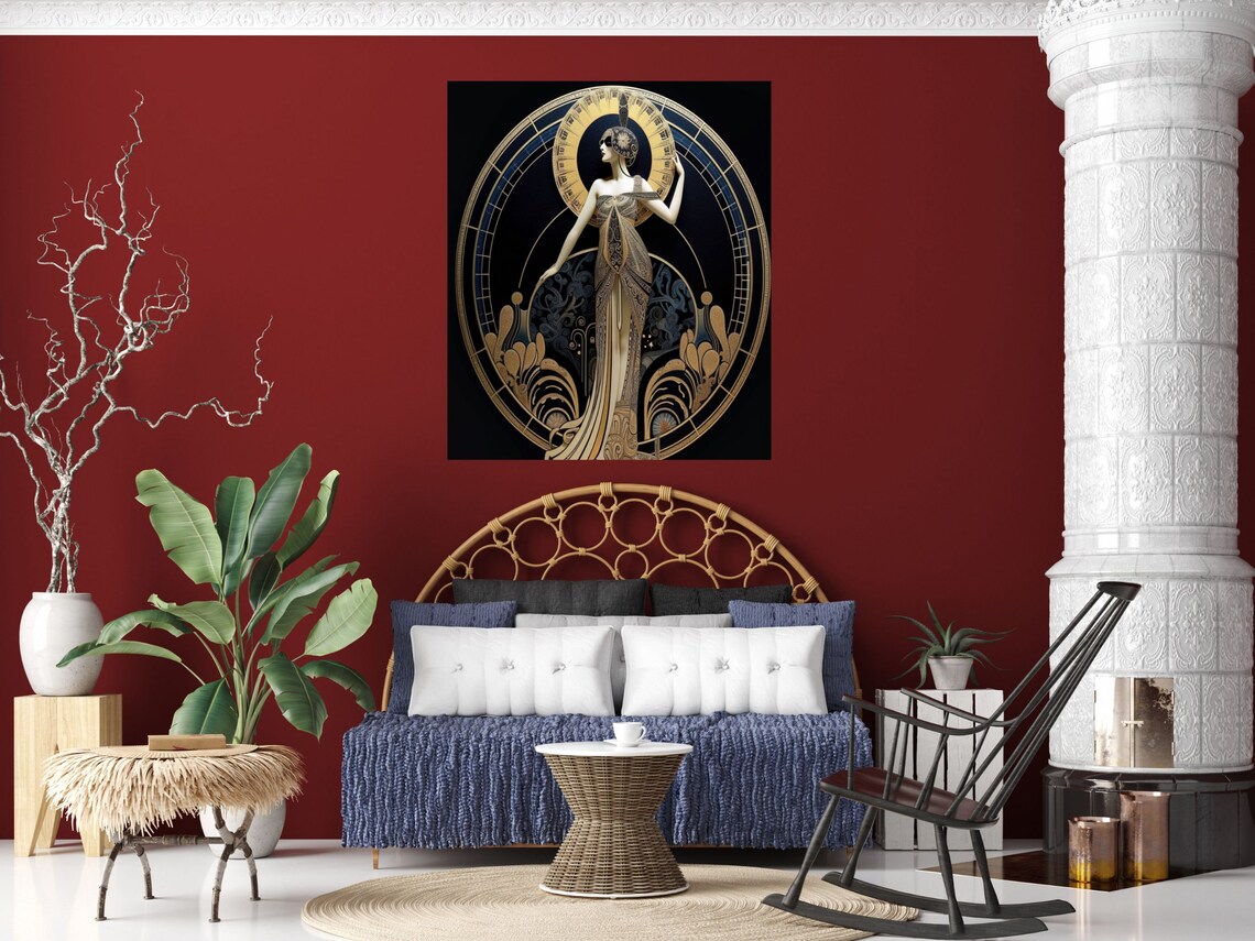 Art Deco Lady in a Gold Gown on Black Elegant Vintage Glamour Poster - Image 2