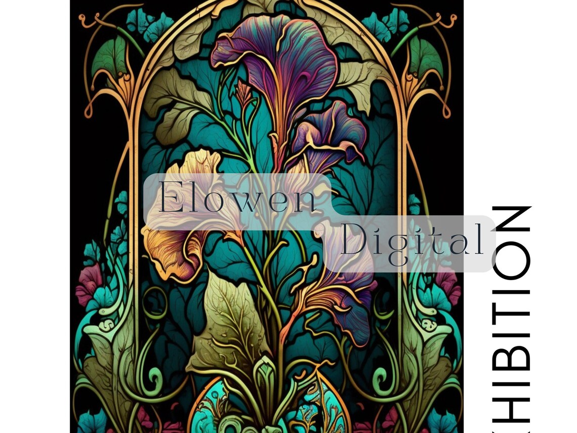 Art Nouveau Exhibition 1890-1910 Purple Trumpet Flower Gallery Print - Image 6