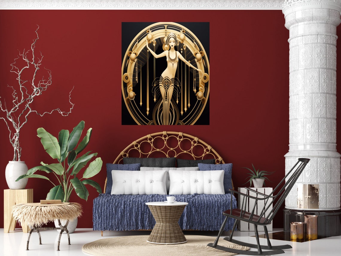 Art Deco Gold And Black Dancer In Circular Geometric Frame Poster - Image 4
