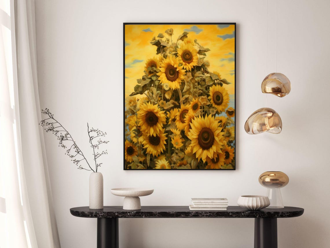 Golden Sunflower Mound Under a Bright Yellow Sky Botanical Poster - Image 4