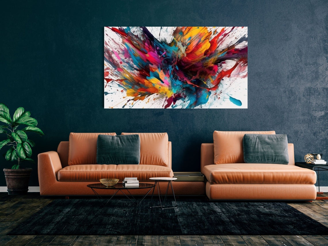 Vibrant Abstract Paint Splash Explosion Art Print in Red and Teal - Image 4