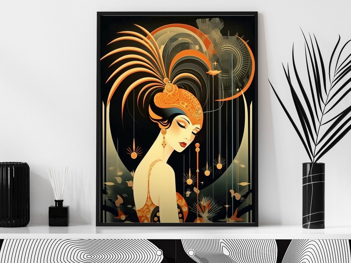 Art Deco Flapper Woman With Feathered Headdress Profile Poster - Image 2