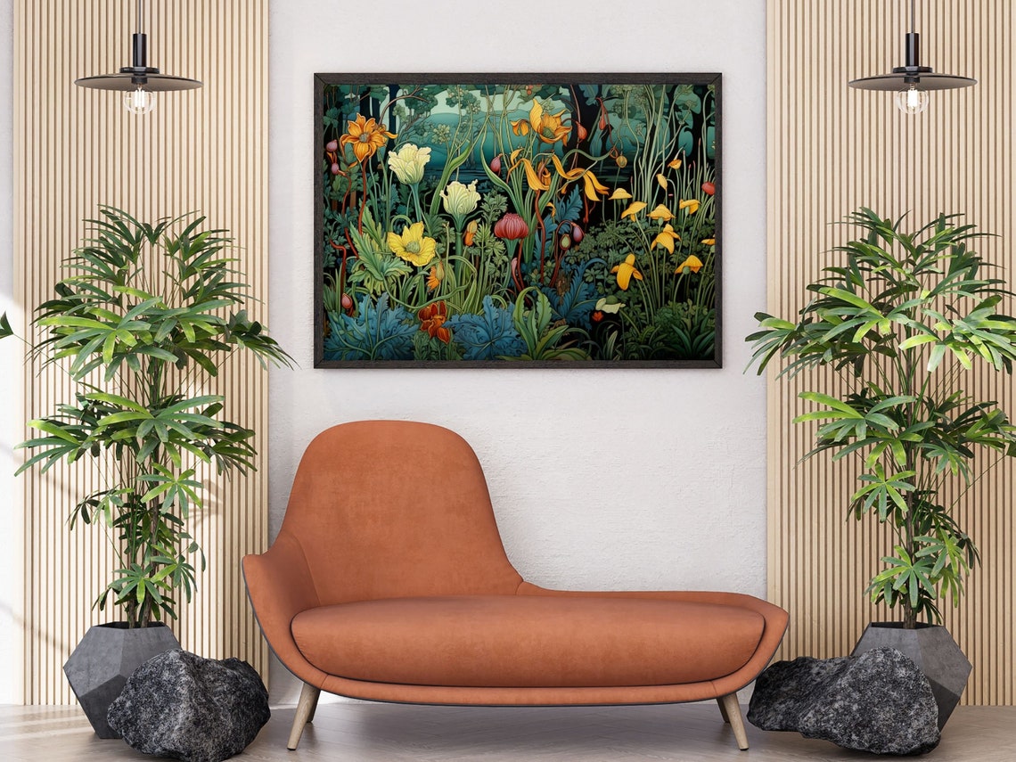 Tiger Lily Forest Garden William Morris Style Floral Wall Art - Image 2