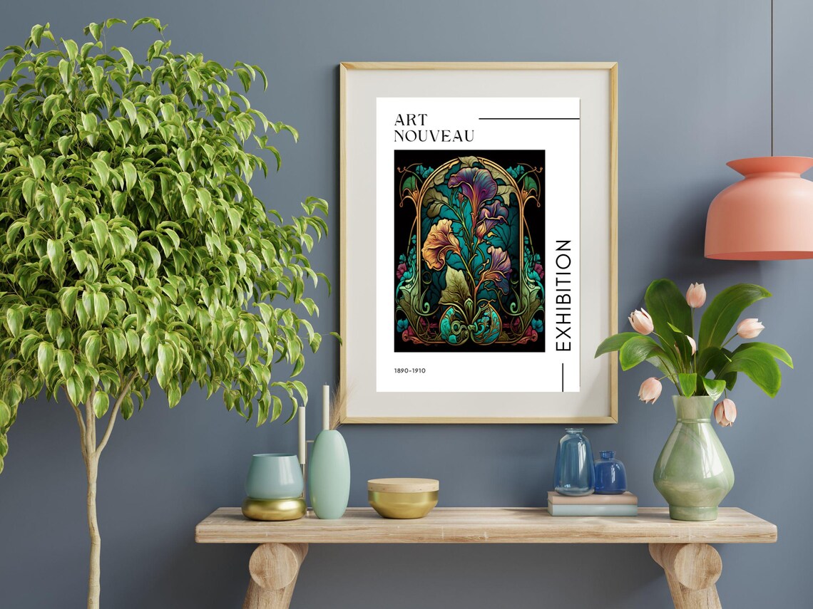 Art Nouveau Exhibition 1890-1910 Purple Trumpet Flower Gallery Print - Image 4