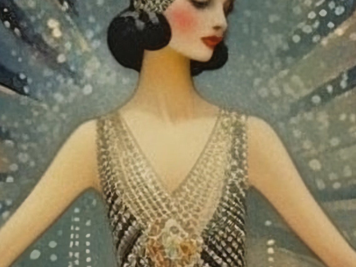 Glamorous Art Deco Erte Style Flapper Sunburst Beaded Gown Poster - Image 3