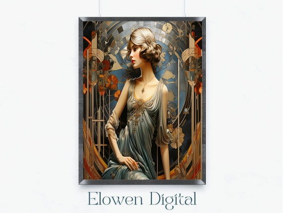 Art Deco Style Woman In An Erte Fancy Gown Wall Art Of Woman In Silver Erte Gown Vintage Fashion Erte Gown With Art Deco Decor