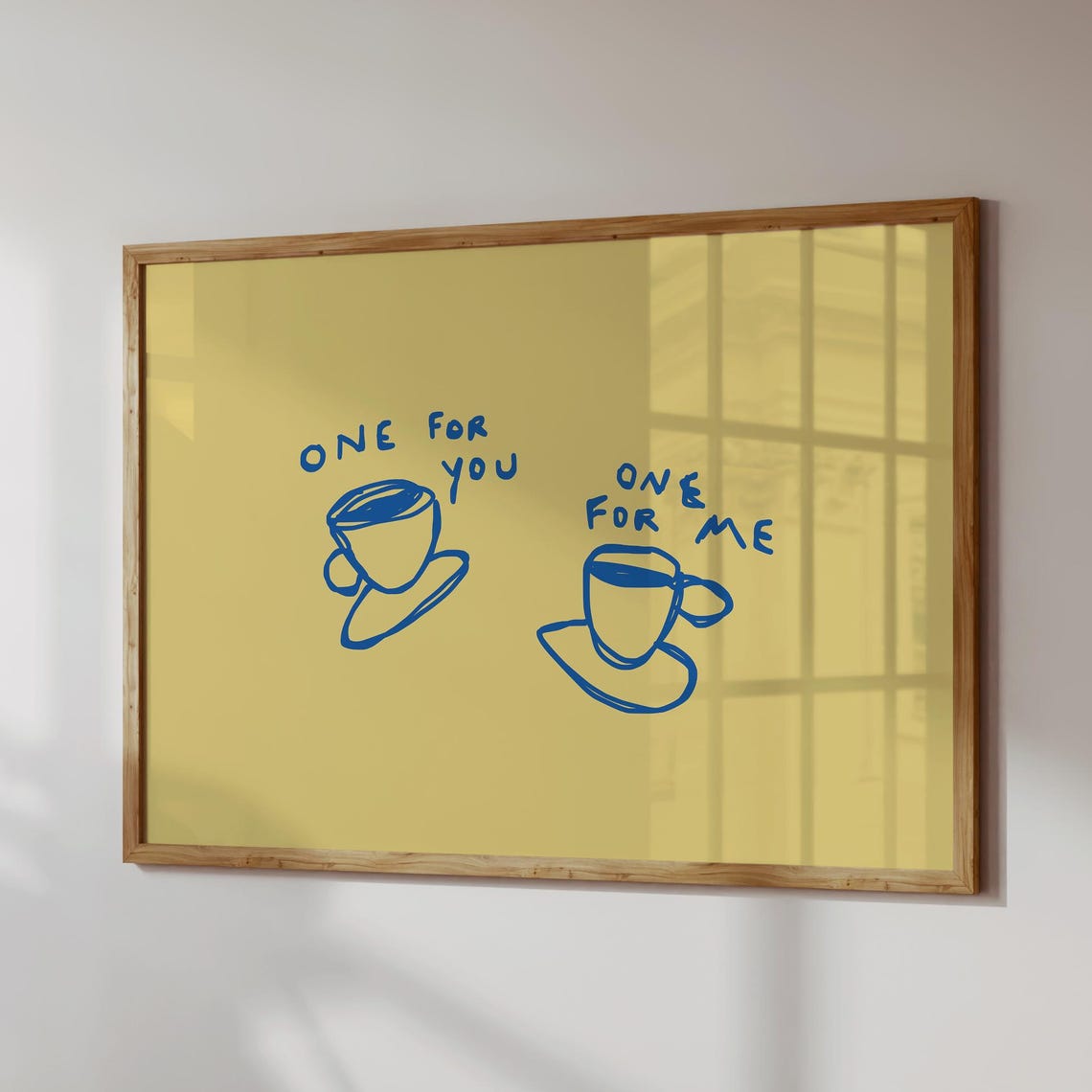 One For You One For Me Coffee Cups Hand Drawn Minimalist Art Poster