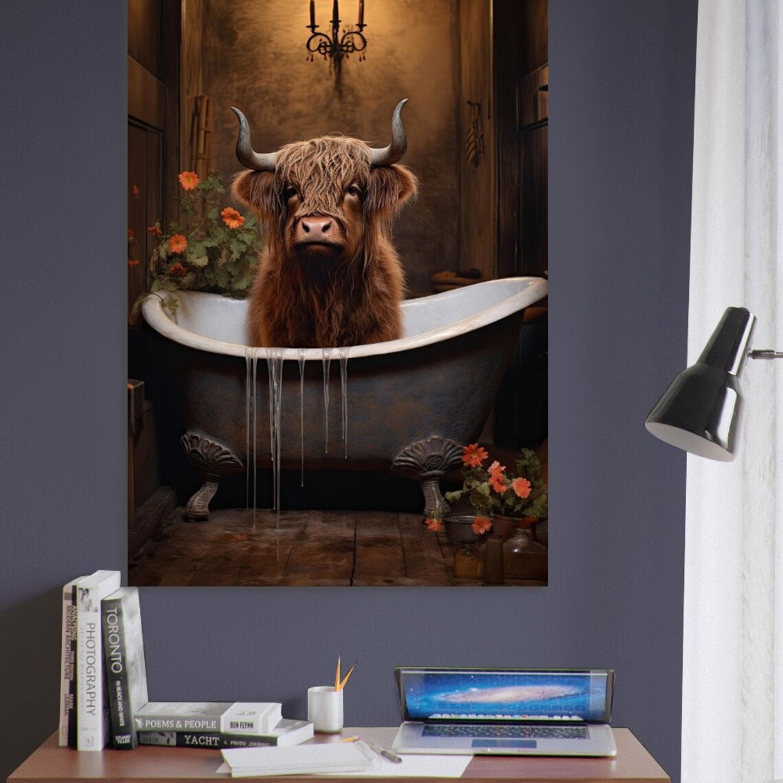 Cow In Bath Tub, Humorous Farm Animal Art Print