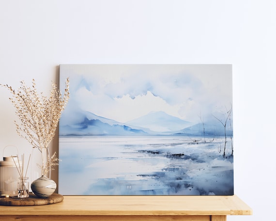 Pastel Blue Lake Abstract Landscape Art Print