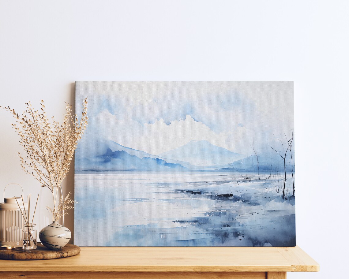 Pastel Blue Lake Abstract Landscape Art Print