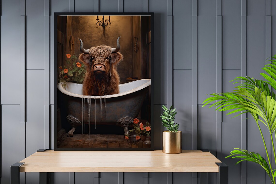 Cow In Bath Tub, Humorous Farm Animal Art Print - Image 2