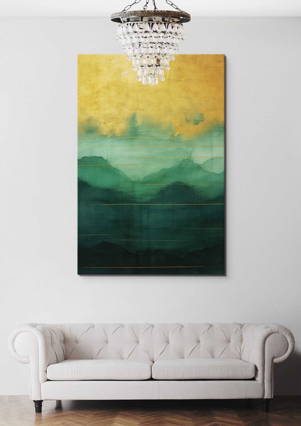 Green Gold Abstract Painting, Living Room Decor - Image 2