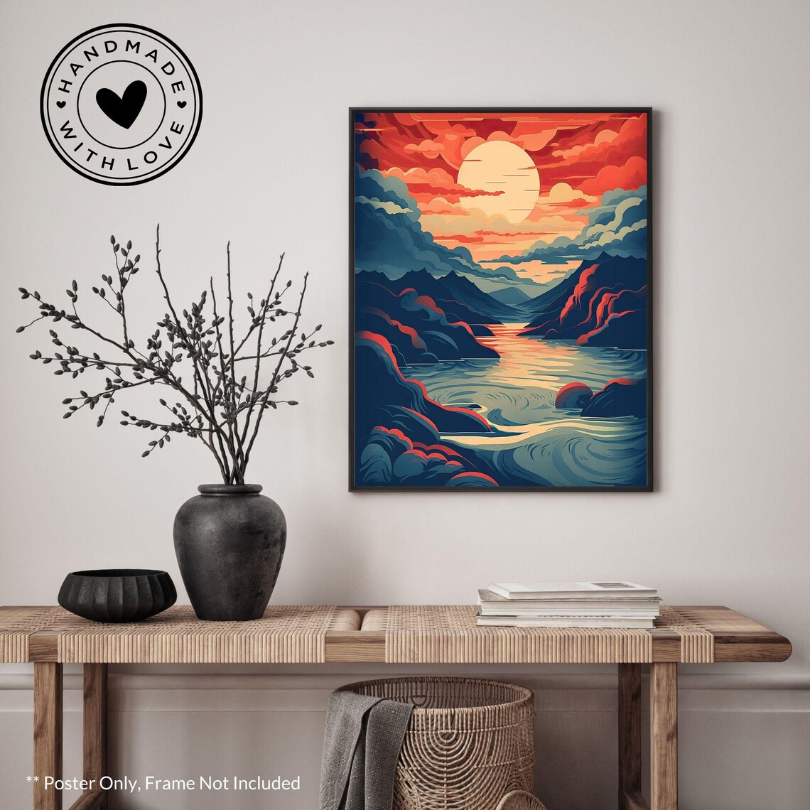 Hokusai Ukiyo E Japanese Kanji Landscape Poster