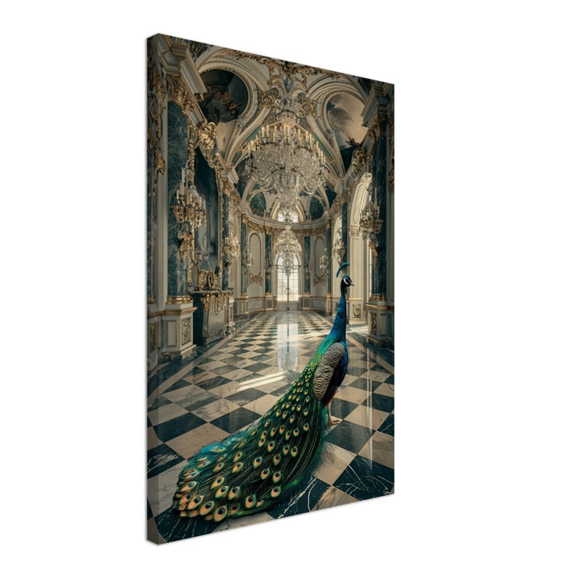 Peacock in a Palace, Regal Bird Wall Art Print - Image 2