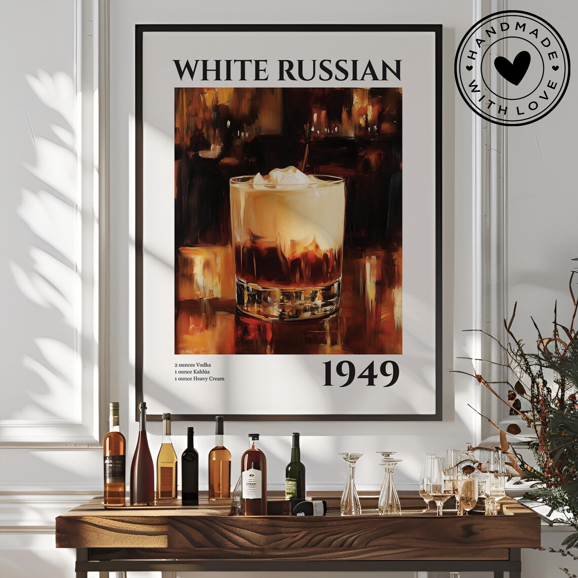 Vintage White Russian Cocktail Recipe Poster Print