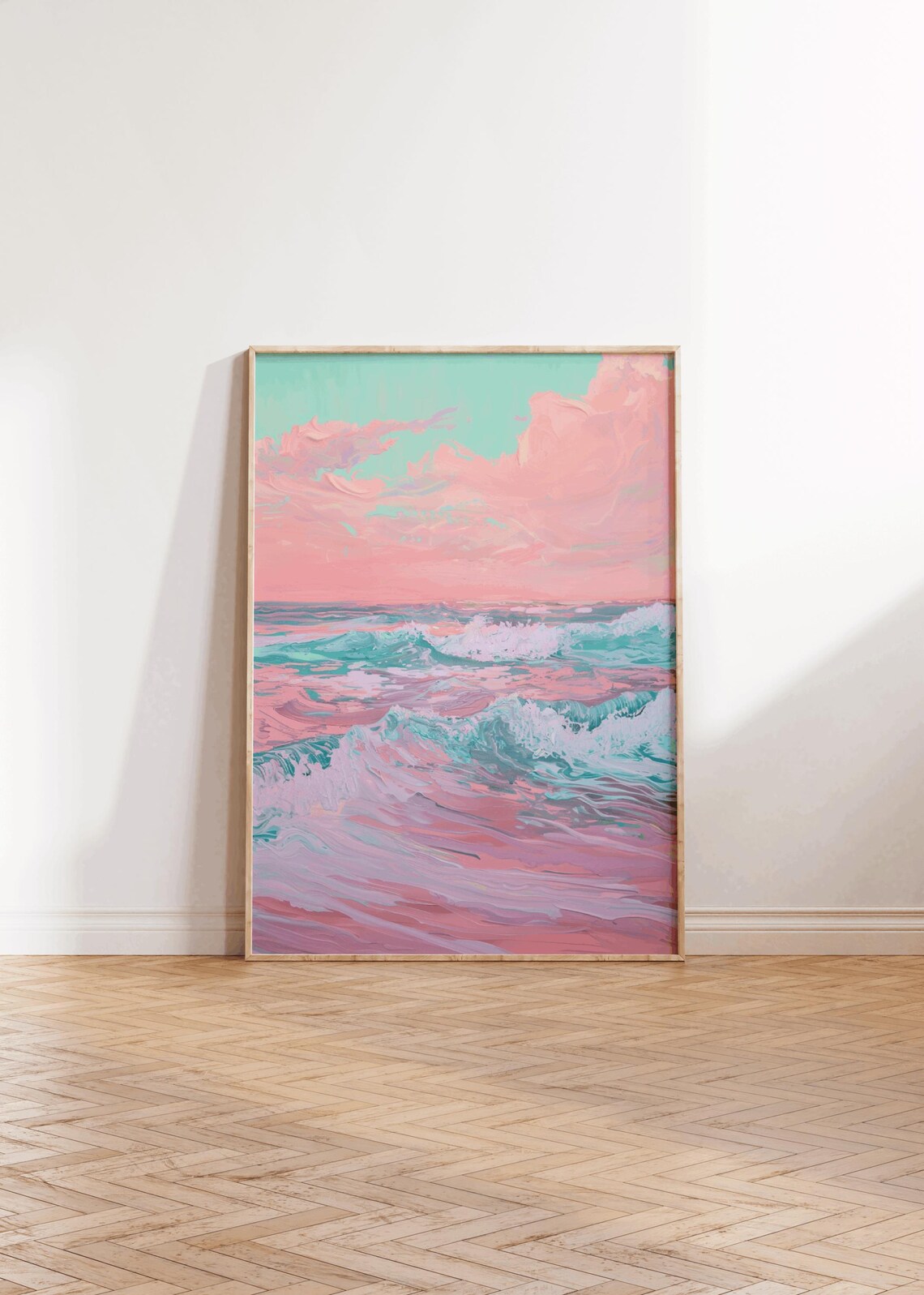 Pink Beach Ocean Print, Blush Coastal Decor - Image 3