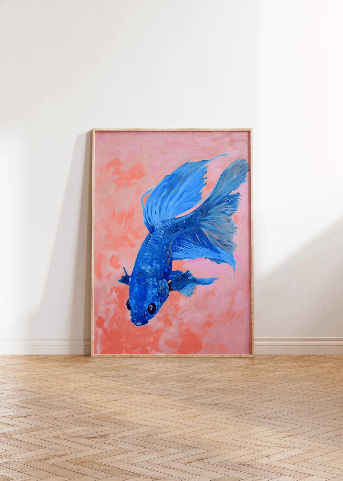 Vibrant Blue Betta Fish On Pink Watercolor Background Poster - Image 2
