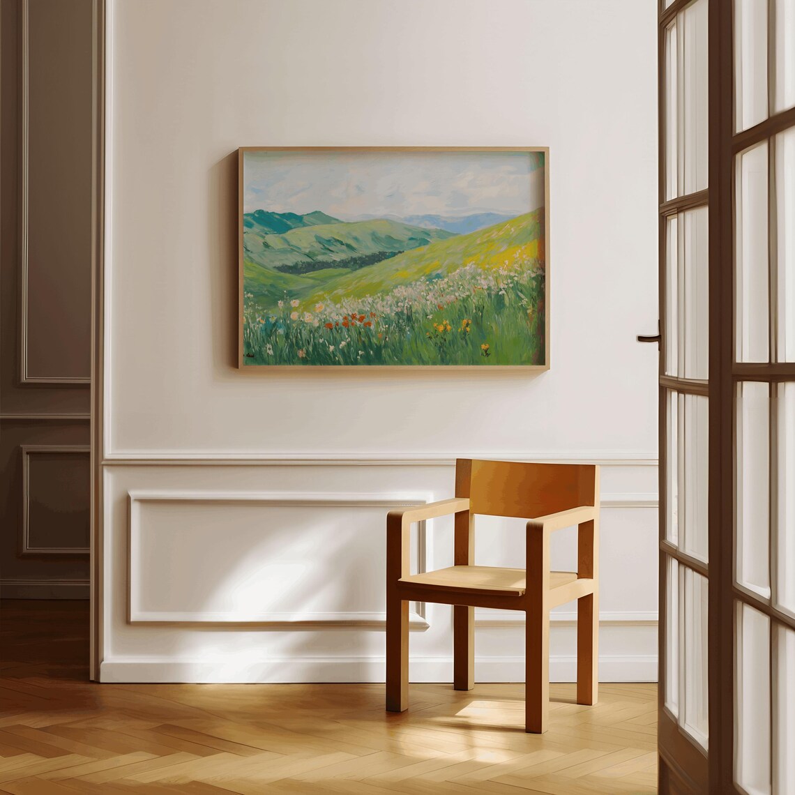 Rolling Green Hills Landscape Painting Wildflower Valley Poster - Image 2