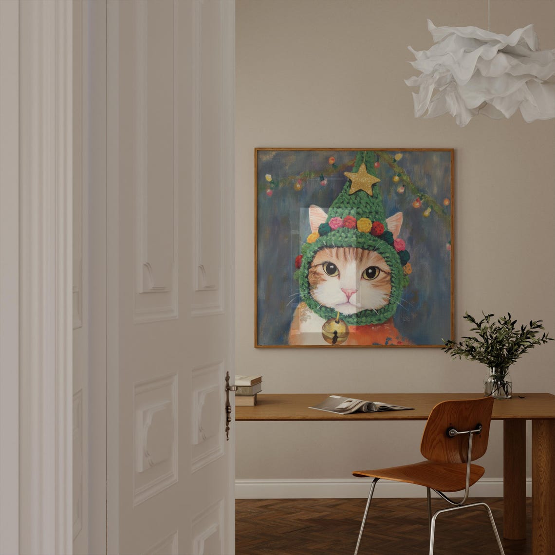 Kitten Wearing Crocheted Christmas Tree Hat with Jingle Bell Poster - Image 3