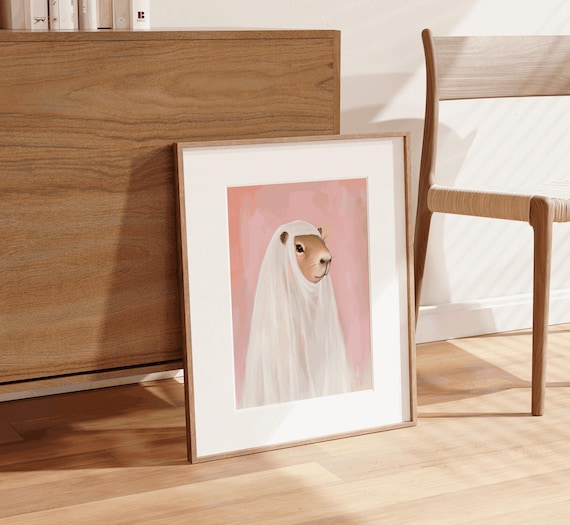 Capybara Ghost Costume Sheet Cute Halloween Pink Watercolor Poster