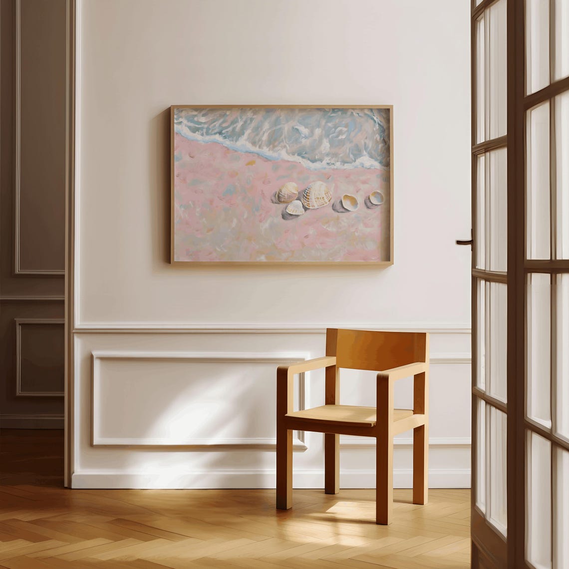 Pink Beach Seashells Painting Ocean Waves Coastal Summer Poster - Image 3