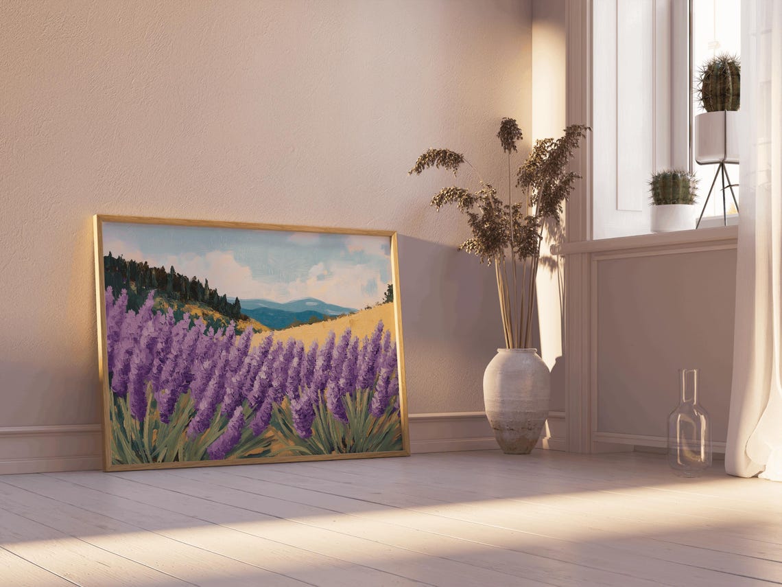 Lavender Field Painting Purple Bloom Hillside Landscape Poster - Image 3