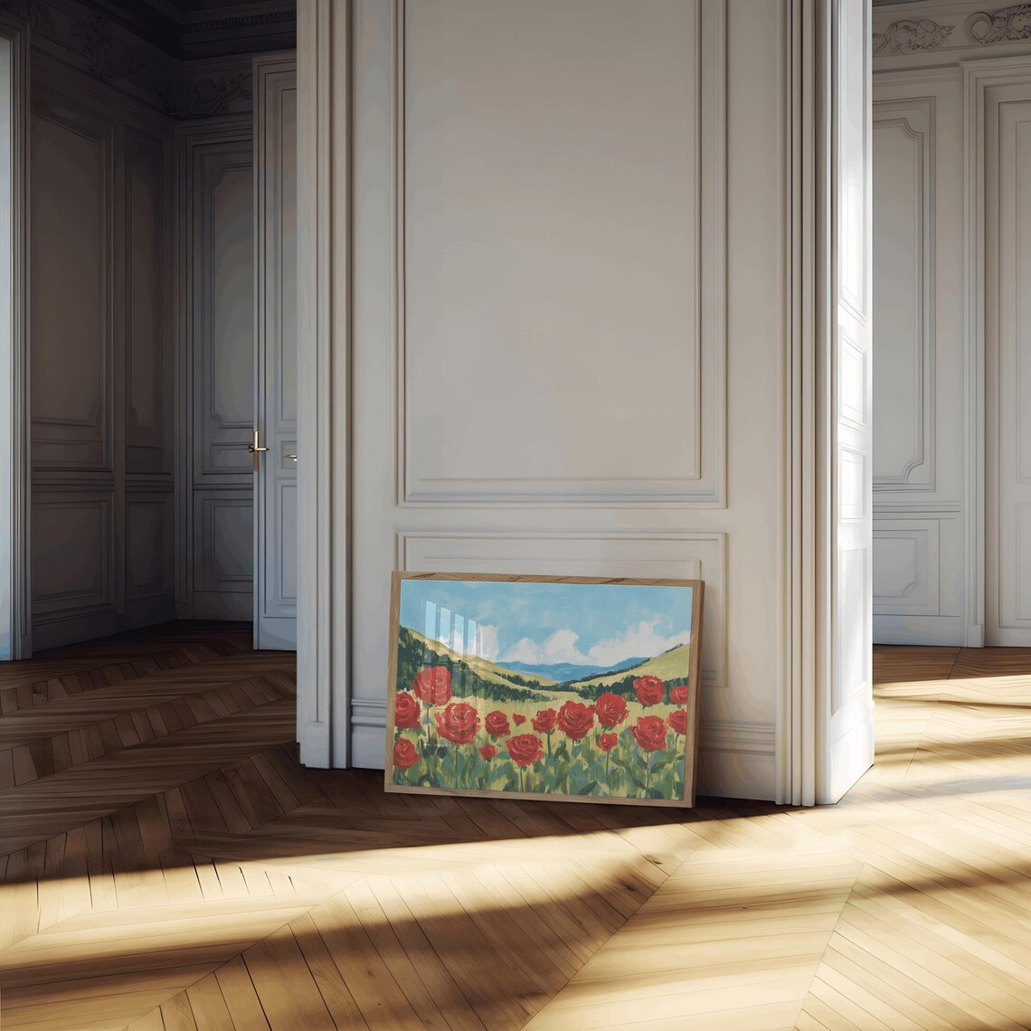 Red Rose Field Painting Rose Garden Blooms Landscape Art Poster - Image 3