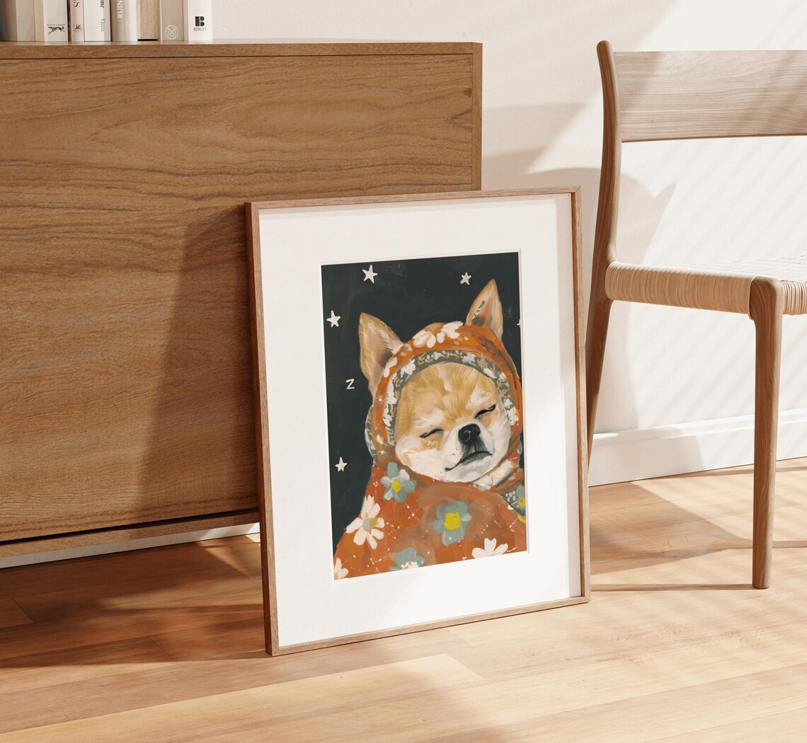 Sleeping Chihuahua Puppy In Floral Babushka Starry Night Poster - Image 3