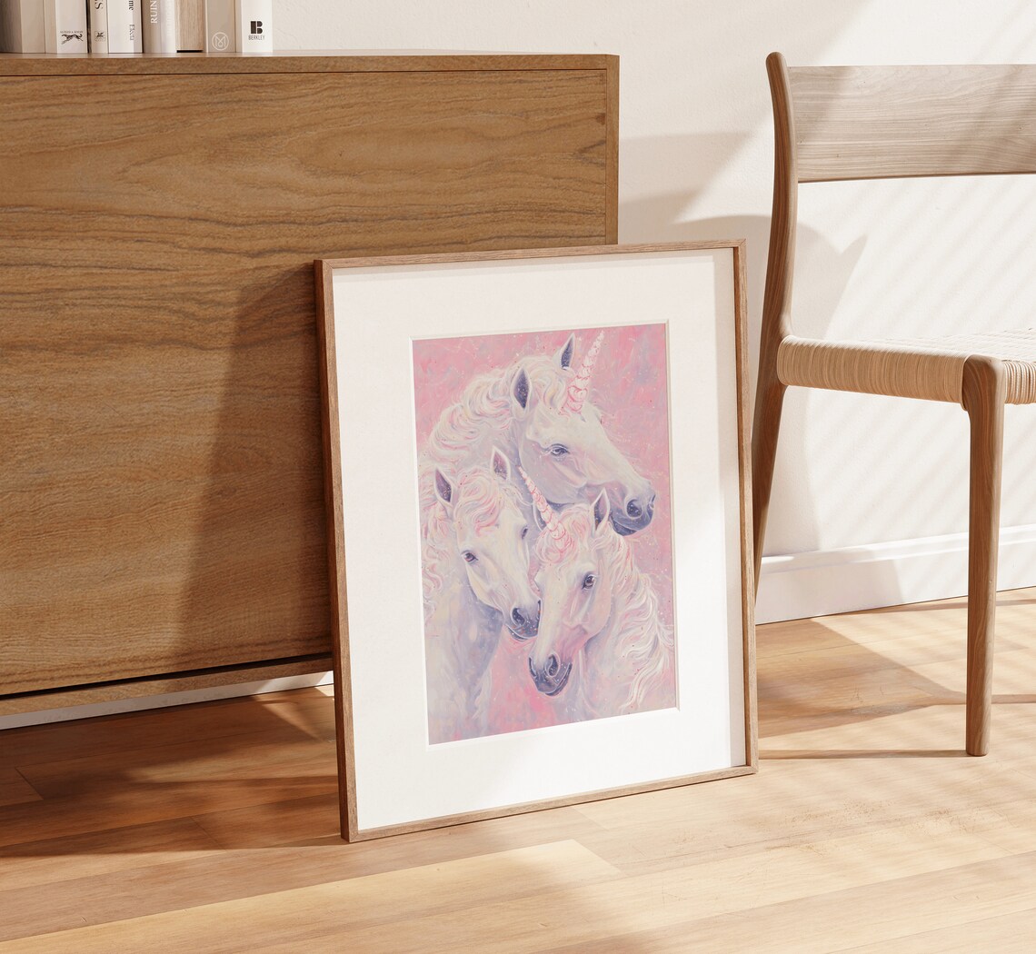 Three White Unicorns Pastel Portrait Dreamy Fantasy Art Print - Image 4