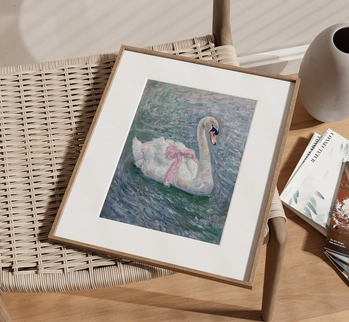 Feminine Swan Pastel Vintage Nursery Art Print