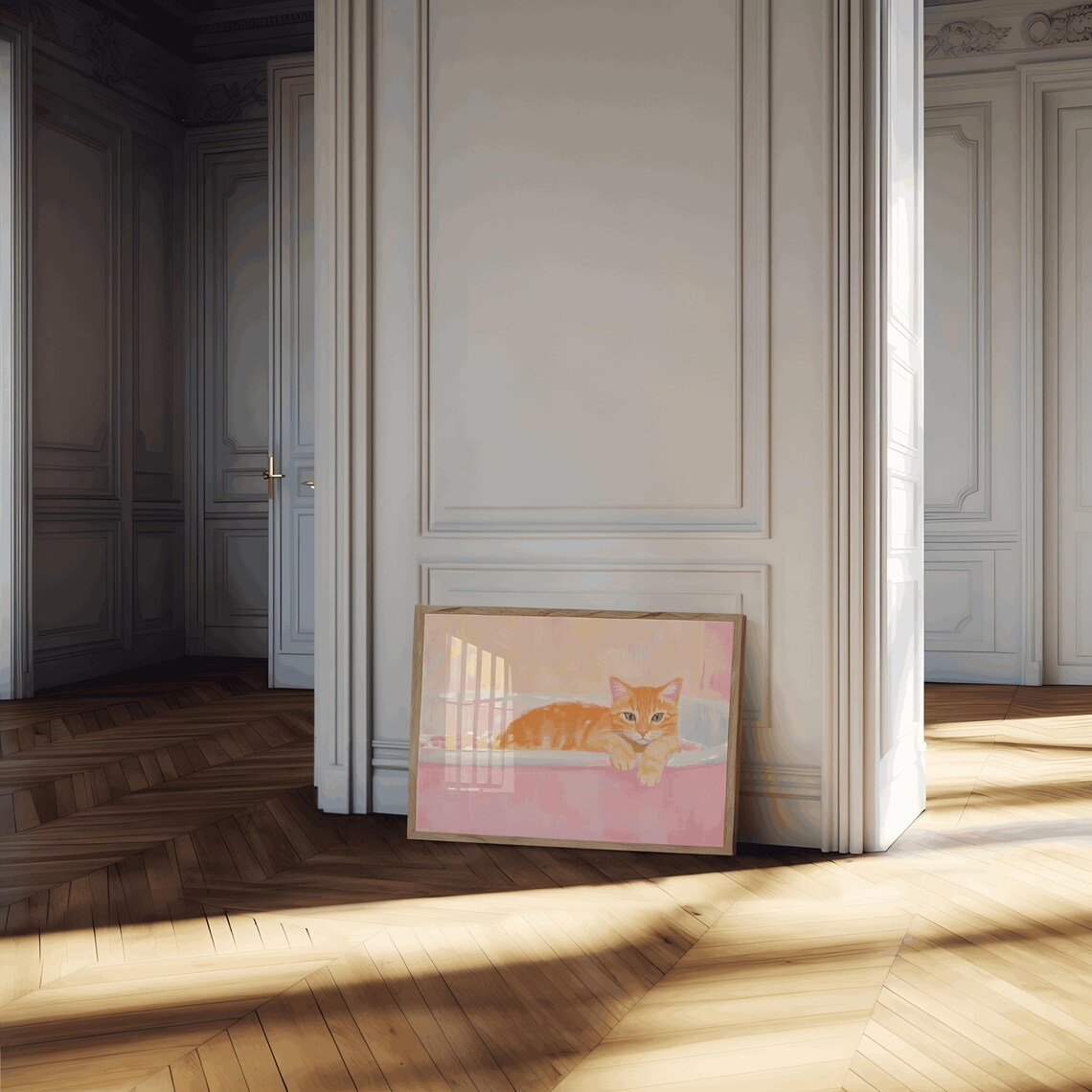 Orange Ginger Cat Bathroom Bathtub Art Print - Image 4