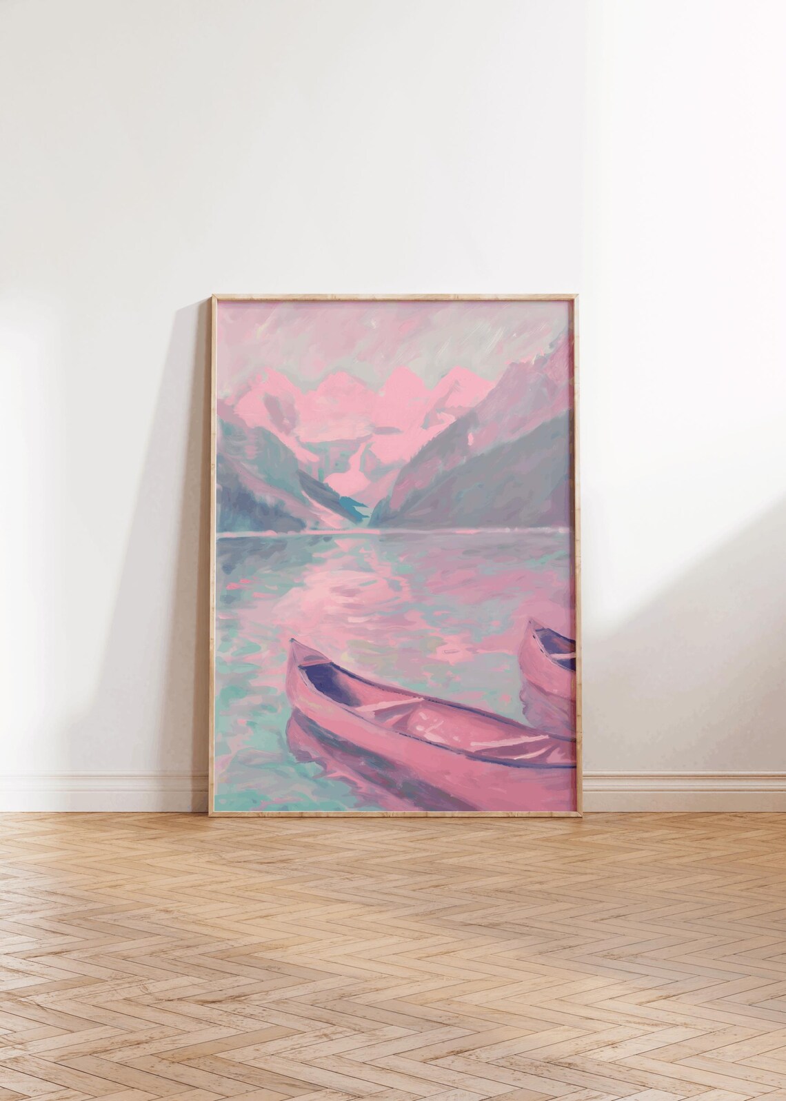 Pink Rowboats On A Dreamy Pastel Mountain Lake Landscape Poster - Image 2