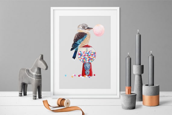 Vintage Kookaburra Baby Nursery Art Print
