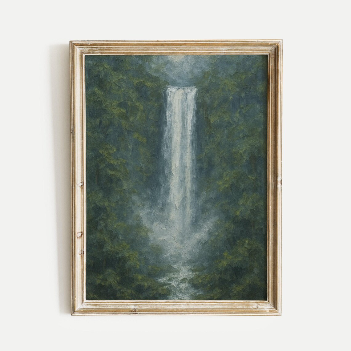 Misty Rainforest Waterfall Vintage Oil Painting Nature Poster