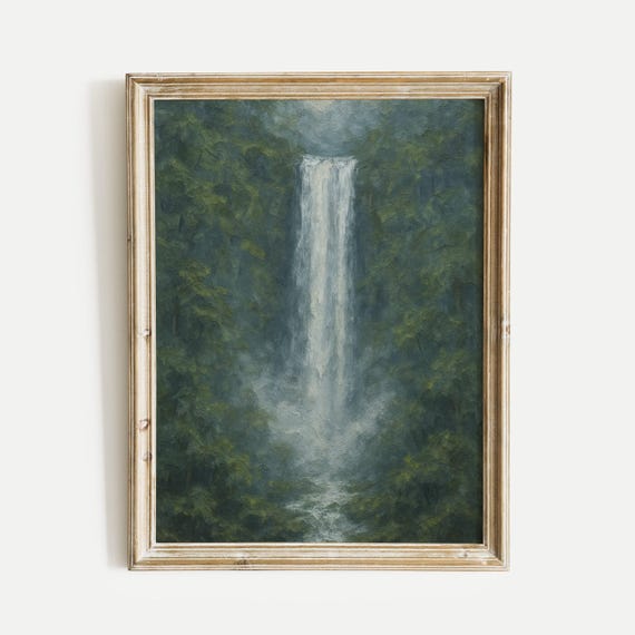 Rain Forest Waterfall Oil Painting Print Nature Vintage Wall Art Home And Office Living Room Bedroom Decor