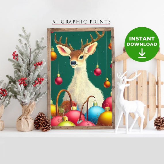 Reindeer Christmas Classic Travel Poster