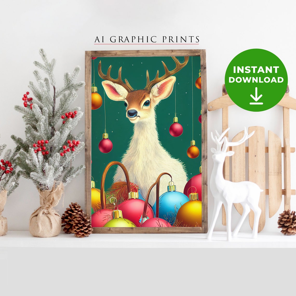 Reindeer Christmas Classic Travel Poster