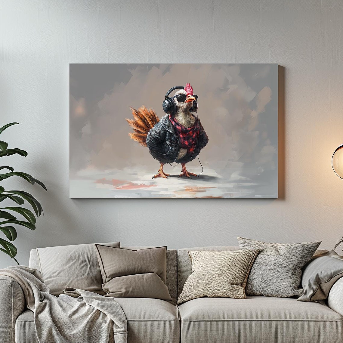 Cool Rocker Chicken in Headphones Leather Jacket Rock Music Poster