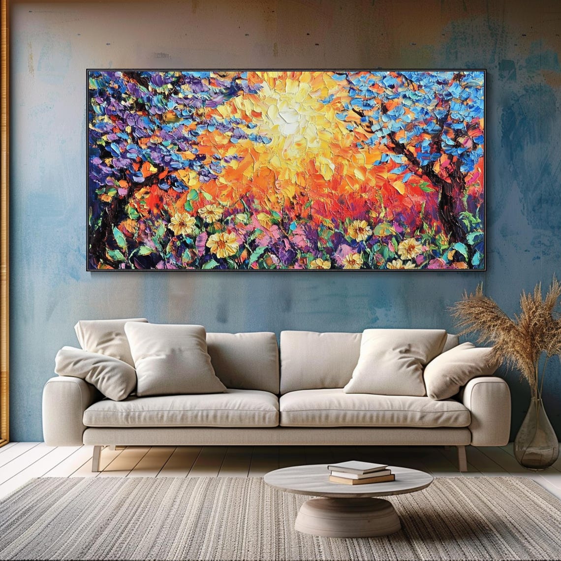 Blossom Tree Blazing Sun Colorful Garden Impasto Oil Painting Wall Art - Image 4