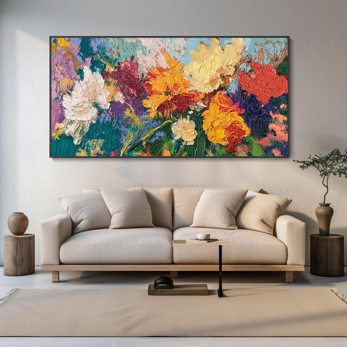Bold Colorful Floral Bouquet Impasto Garden Flowers Wall Art - Image 2