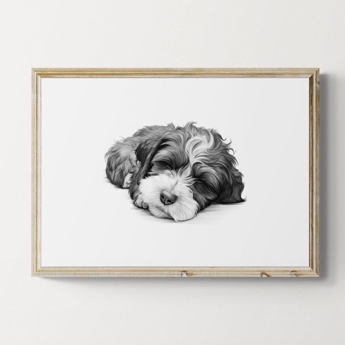 Havanese Puppy Sleeping Vintage Pencil Sketch Dog Breed Wall Art
