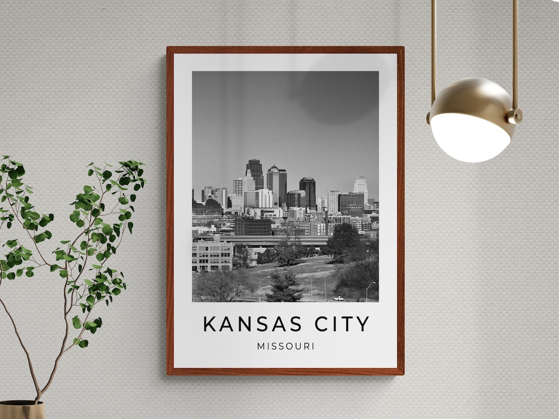 Kansas City Missouri Downtown Skyline Black White Travel Poster - Image 3