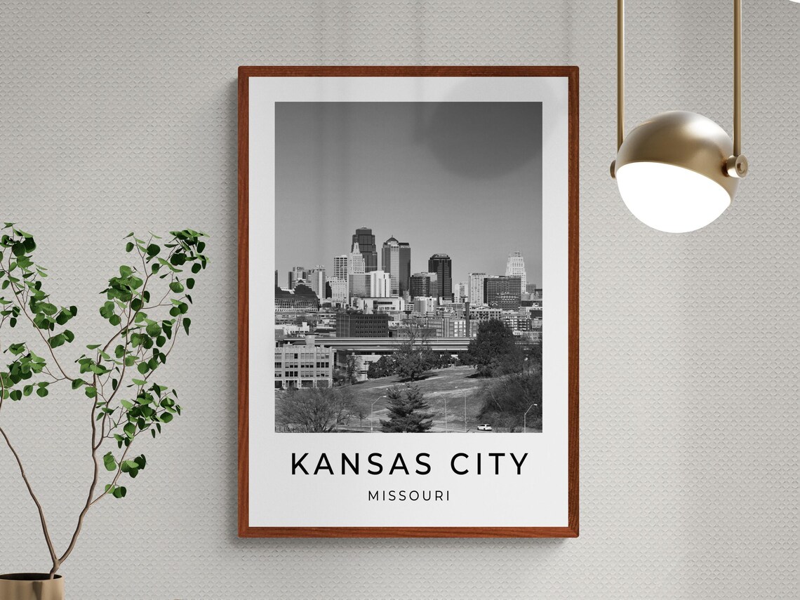 Kansas City Missouri Downtown Skyline Monochrome Travel Wall Art - Image 3